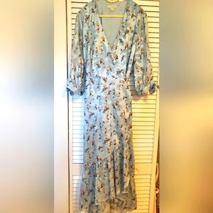 Eva Mendes Blue Floral Wrap Dress